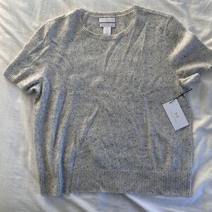 Halston Heather Gray Short-Sleeve Cashmere Blend Sweater size L